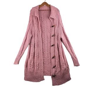 Unbranded Dusty Rose Cable Knit Longline Duster Cardigan Womens Measured XL Boho